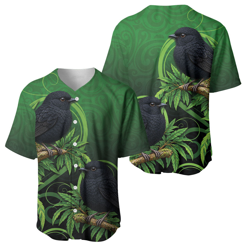 New Zealand Black Robin Baseball Jersey Karure Maori Koru Art Tattoo