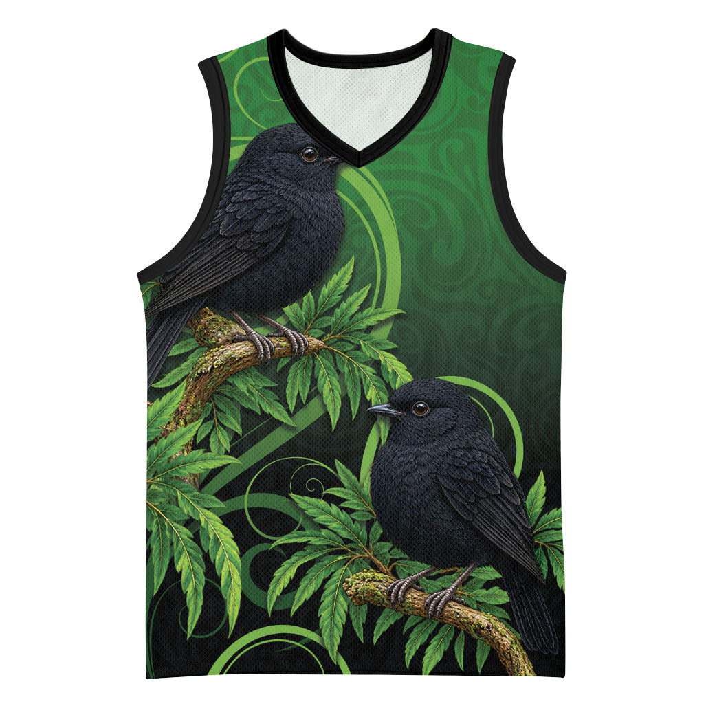 New Zealand Black Robin Basketball Jersey Karure Maori Koru Art Tattoo