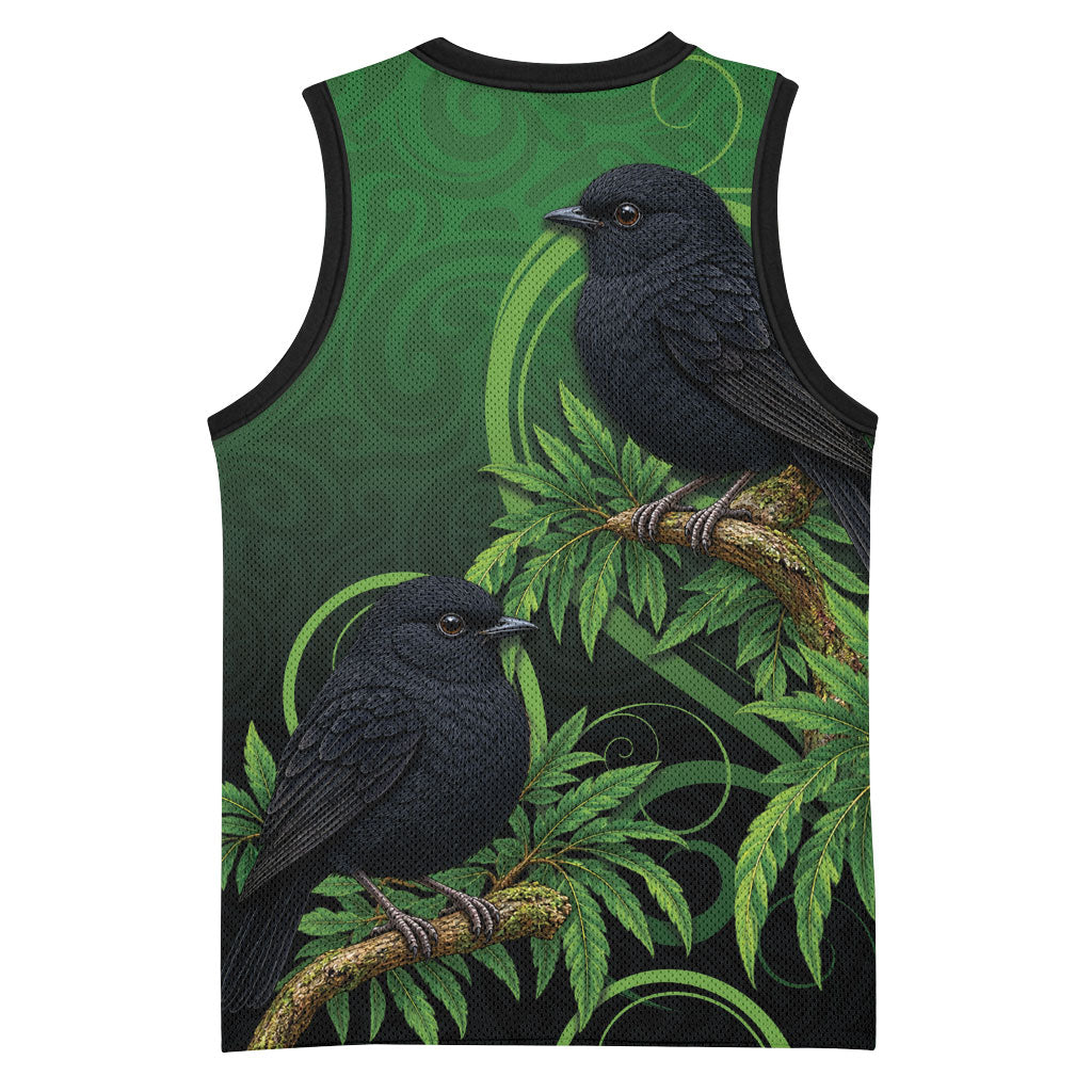 New Zealand Black Robin Basketball Jersey Karure Maori Koru Art Tattoo