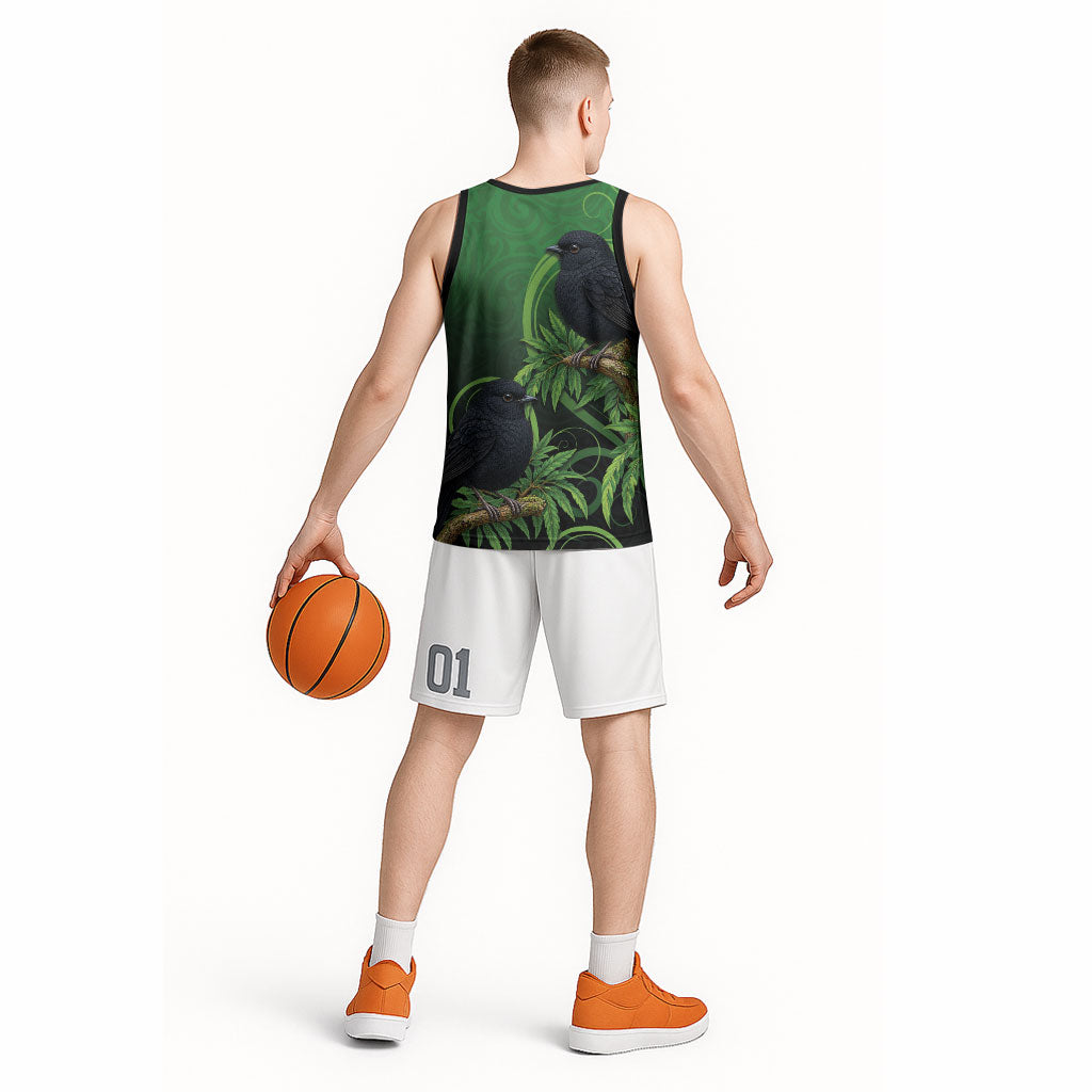 New Zealand Black Robin Basketball Jersey Karure Maori Koru Art Tattoo