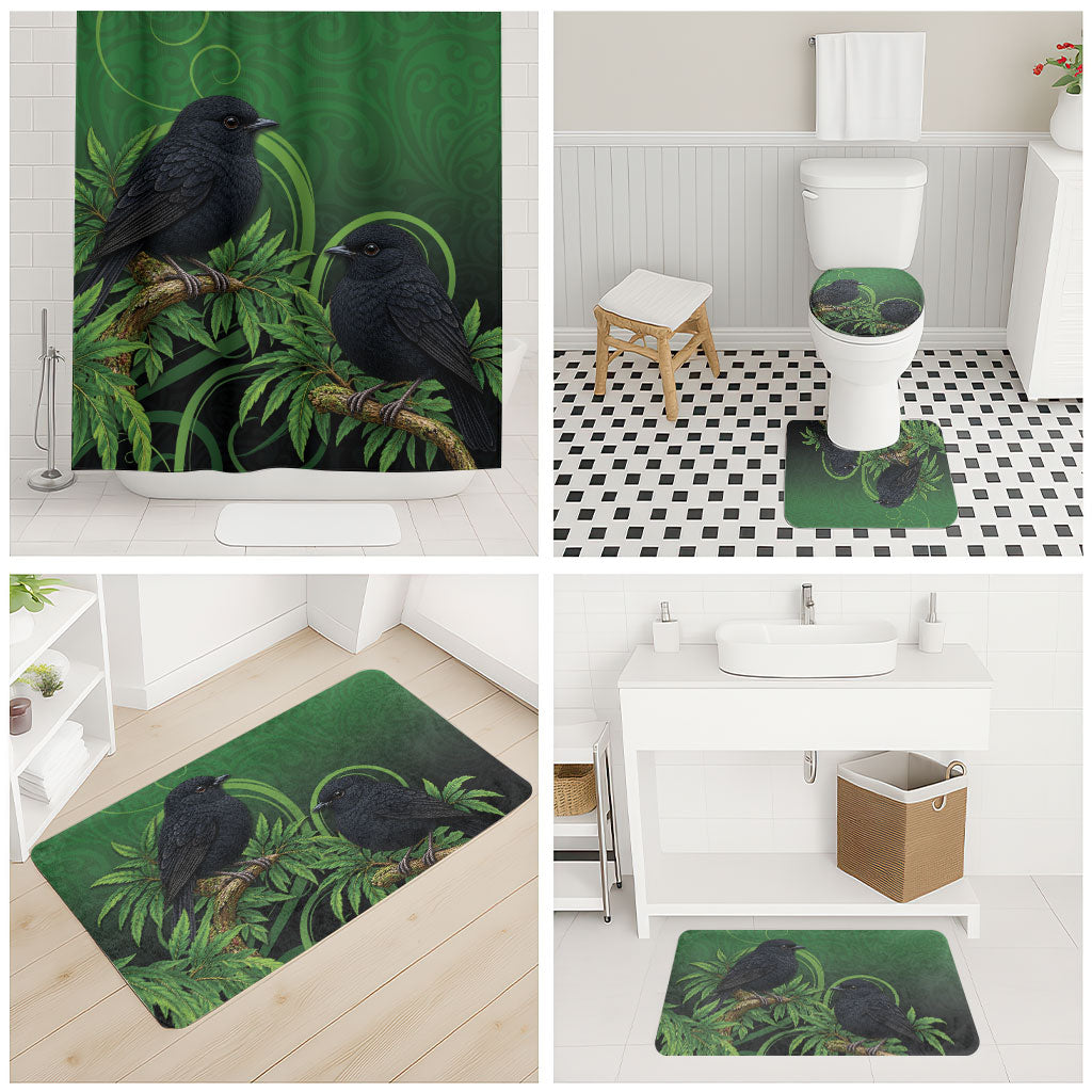 New Zealand Black Robin Bathroom Set Karure Maori Koru Art Tattoo