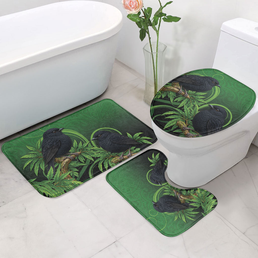 New Zealand Black Robin Bathroom Set Karure Maori Koru Art Tattoo
