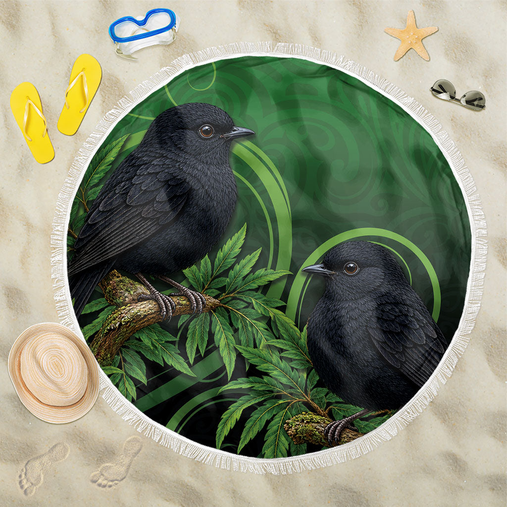 New Zealand Black Robin Beach Blanket Karure Maori Koru Art Tattoo