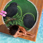 New Zealand Black Robin Beach Blanket Karure Maori Koru Art Tattoo
