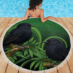 New Zealand Black Robin Beach Blanket Karure Maori Koru Art Tattoo