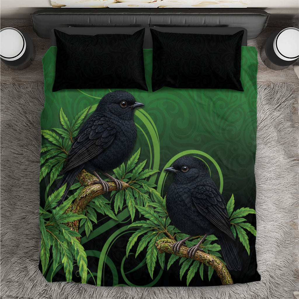 New Zealand Black Robin Bedding Set Karure Maori Koru Art Tattoo
