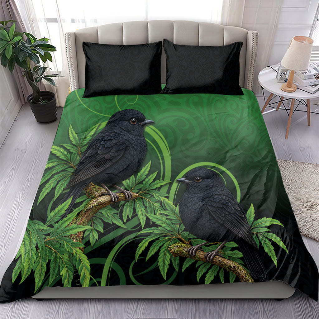 New Zealand Black Robin Bedding Set Karure Maori Koru Art Tattoo