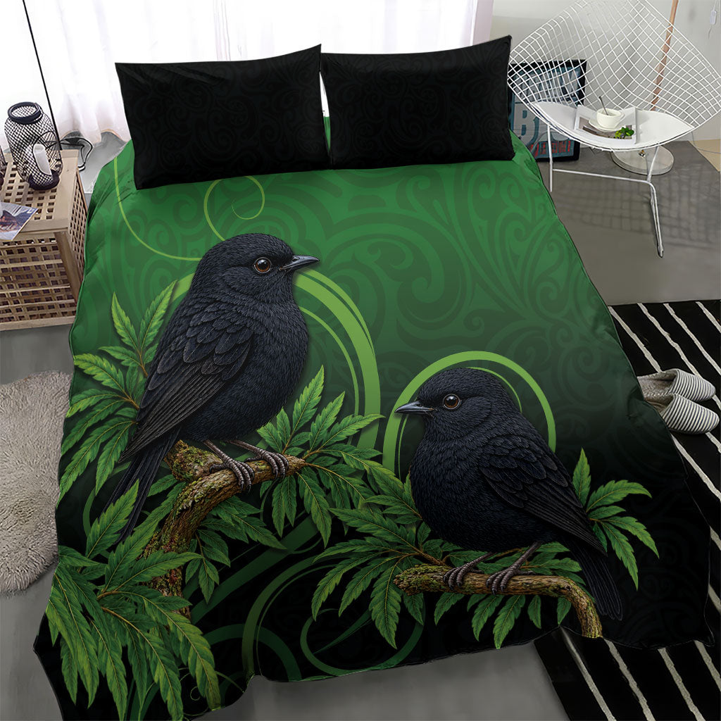 New Zealand Black Robin Bedding Set Karure Maori Koru Art Tattoo