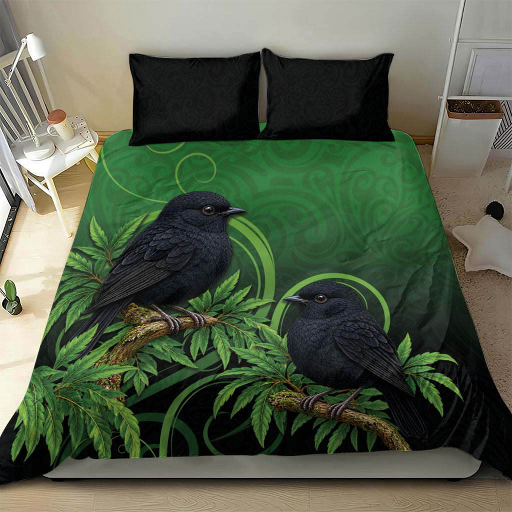 New Zealand Black Robin Bedding Set Karure Maori Koru Art Tattoo