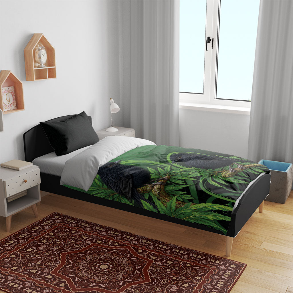 New Zealand Black Robin Bedding Set Karure Maori Koru Art Tattoo