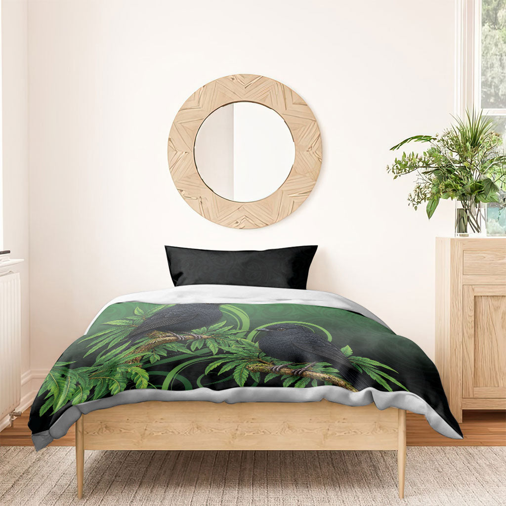 New Zealand Black Robin Bedding Set Karure Maori Koru Art Tattoo