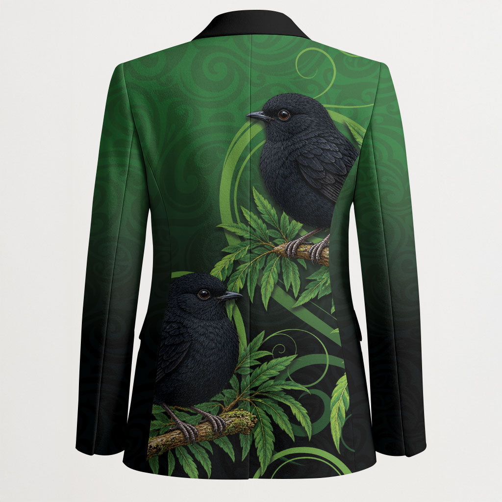 New Zealand Black Robin Blazer Karure Maori Koru Art Tattoo