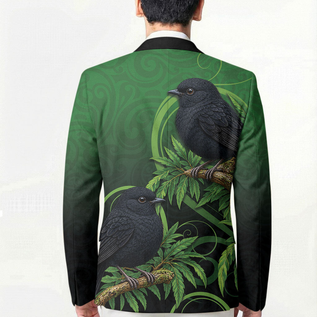 New Zealand Black Robin Blazer Karure Maori Koru Art Tattoo