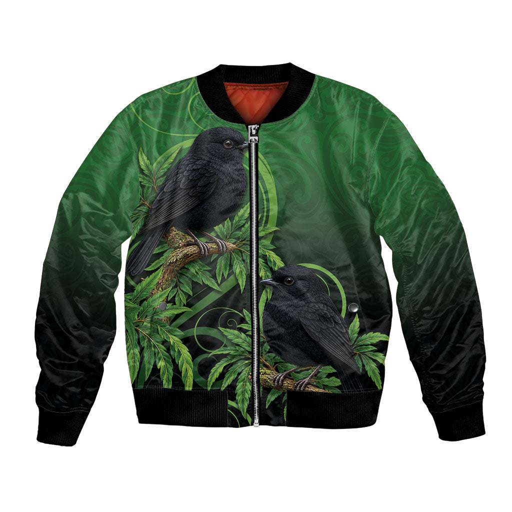 New Zealand Black Robin Bomber Jacket Karure Maori Koru Art Tattoo
