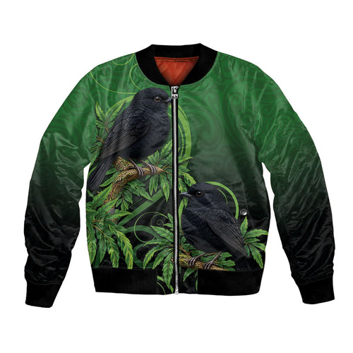 New Zealand Black Robin Bomber Jacket Karure Maori Koru Art Tattoo