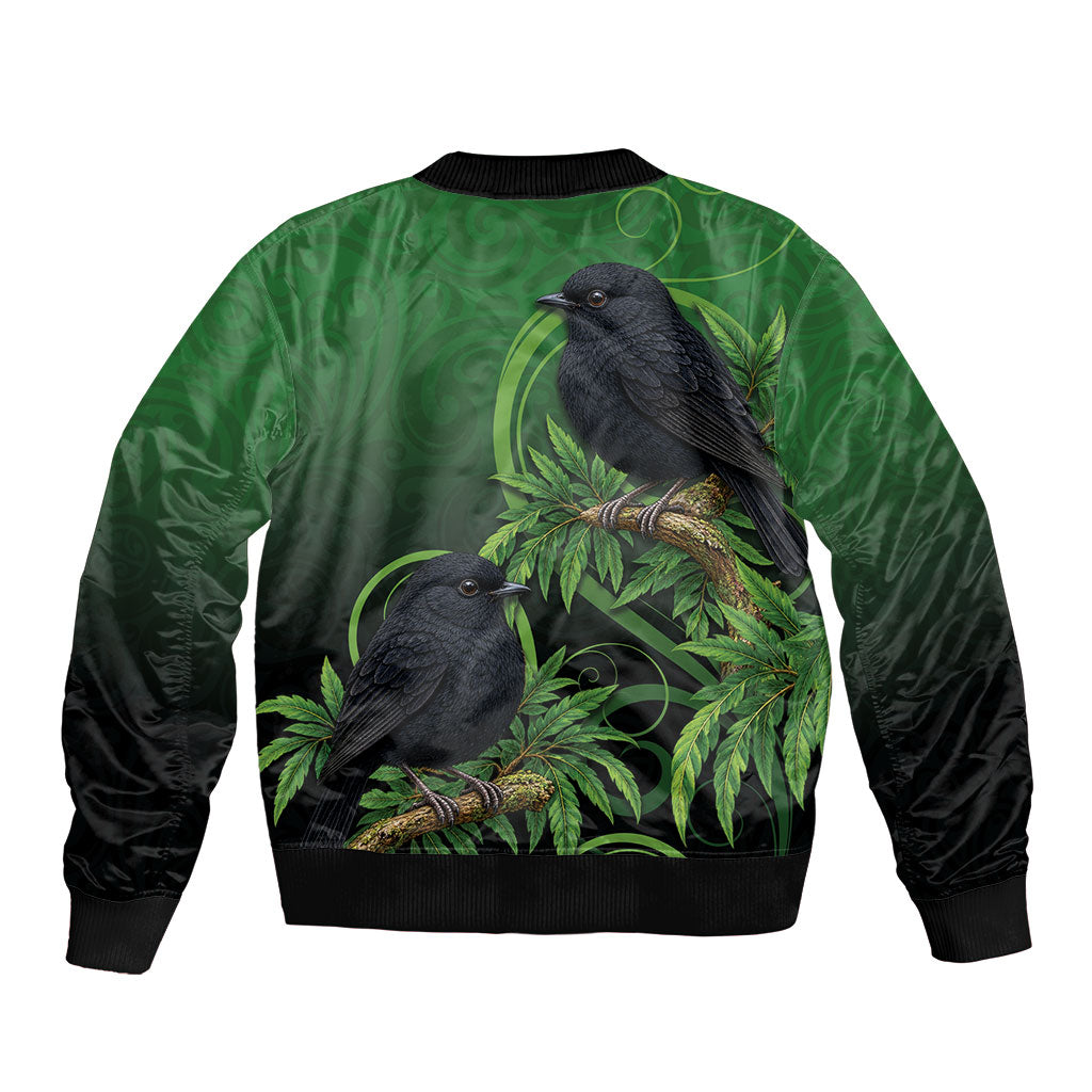 New Zealand Black Robin Bomber Jacket Karure Maori Koru Art Tattoo