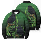New Zealand Black Robin Bomber Puffer Jacket Karure Maori Koru Art Tattoo
