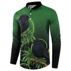 New Zealand Black Robin Button Sweatshirt Karure Maori Koru Art Tattoo