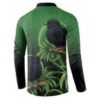 New Zealand Black Robin Button Sweatshirt Karure Maori Koru Art Tattoo