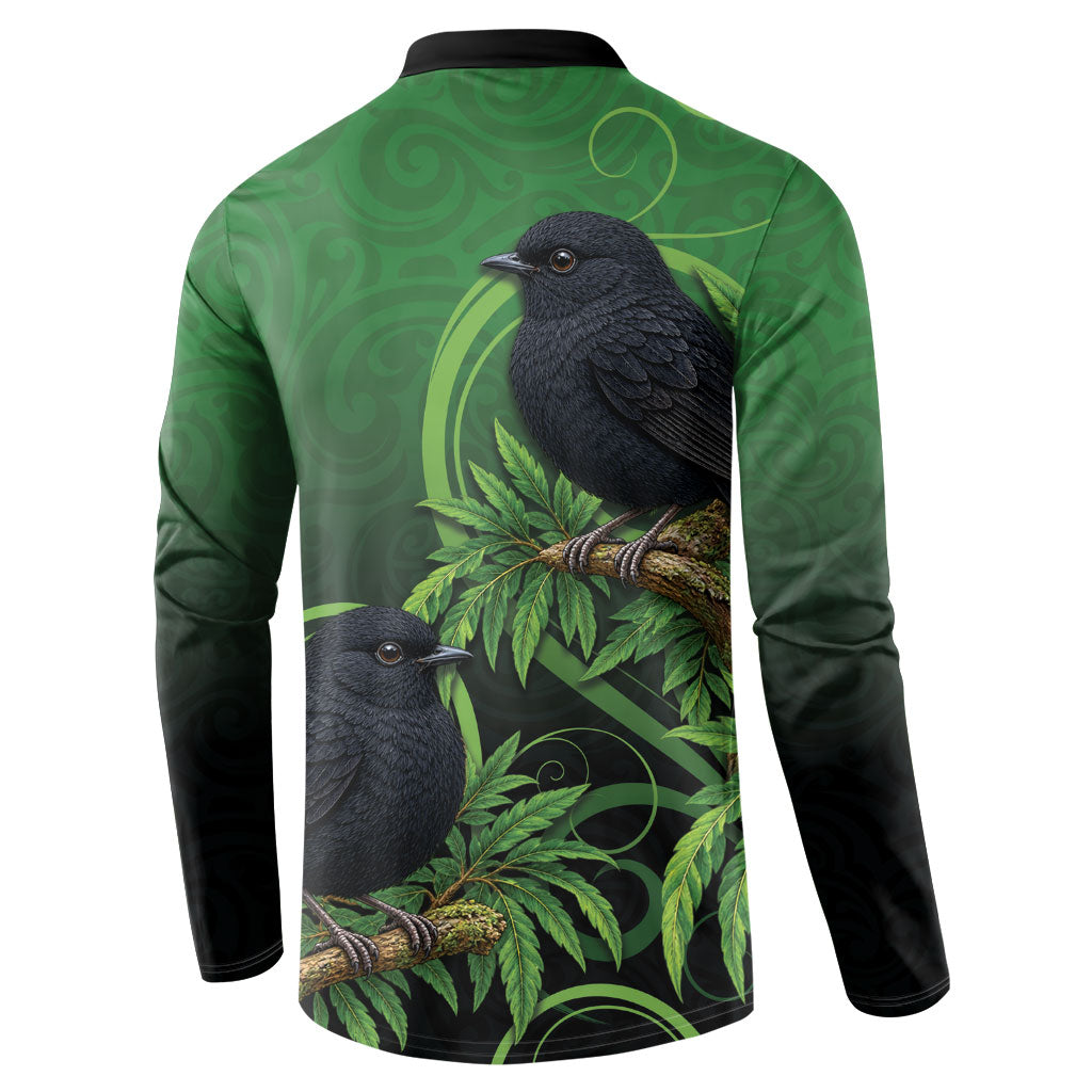 New Zealand Black Robin Button Sweatshirt Karure Maori Koru Art Tattoo
