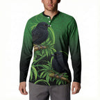 New Zealand Black Robin Button Sweatshirt Karure Maori Koru Art Tattoo
