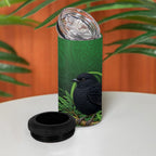 New Zealand Black Robin 4 in 1 Can Cooler Tumbler Karure Maori Koru Art Tattoo