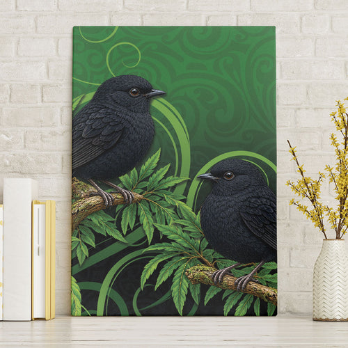New Zealand Black Robin Canvas Wall Art Karure Maori Koru Art Tattoo