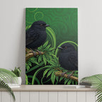 New Zealand Black Robin Canvas Wall Art Karure Maori Koru Art Tattoo