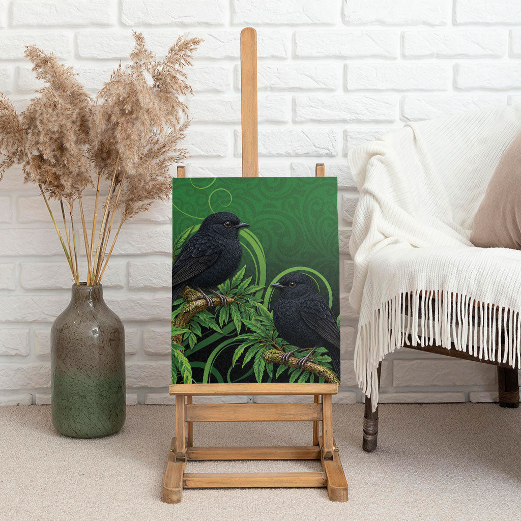 New Zealand Black Robin Canvas Wall Art Karure Maori Koru Art Tattoo