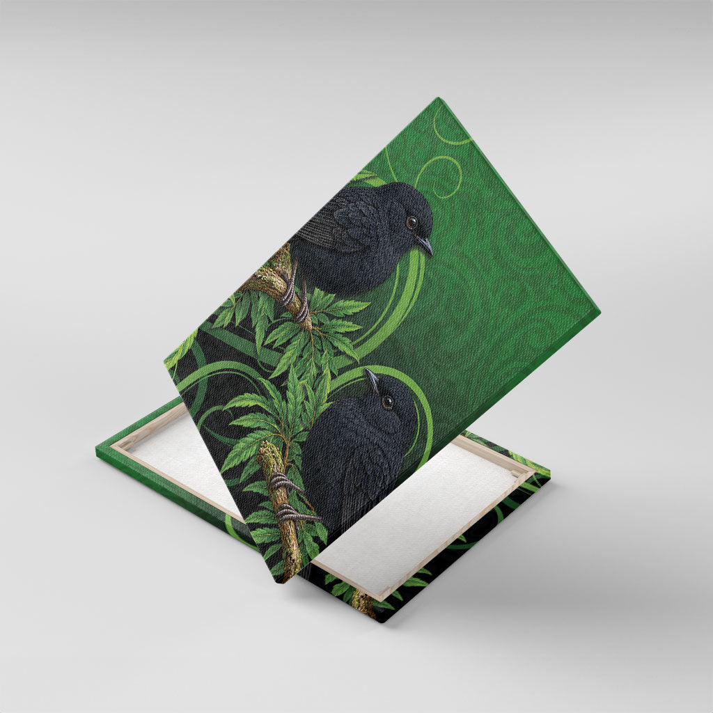 New Zealand Black Robin Canvas Wall Art Karure Maori Koru Art Tattoo