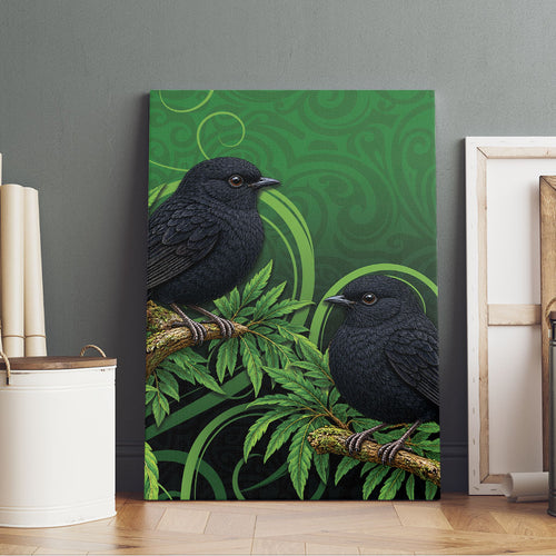 New Zealand Black Robin Canvas Wall Art Karure Maori Koru Art Tattoo