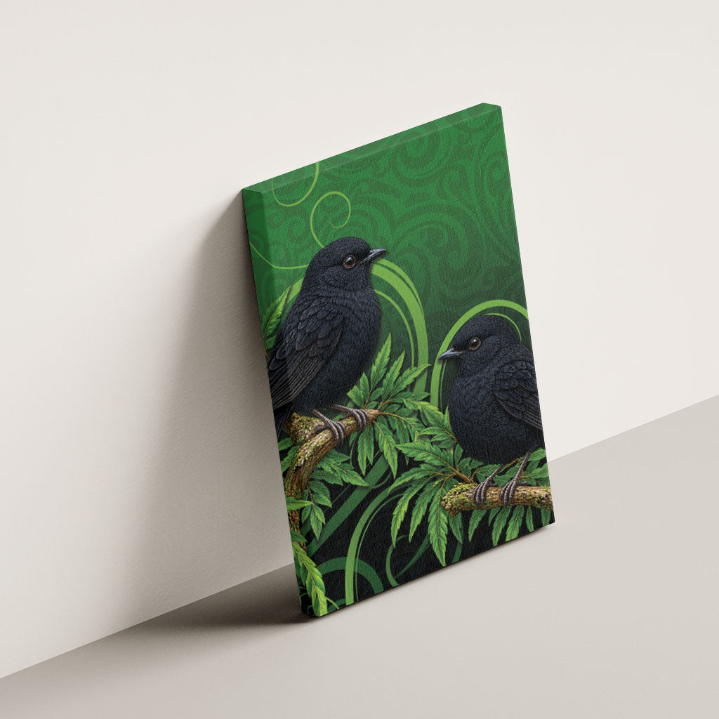 New Zealand Black Robin Canvas Wall Art Karure Maori Koru Art Tattoo
