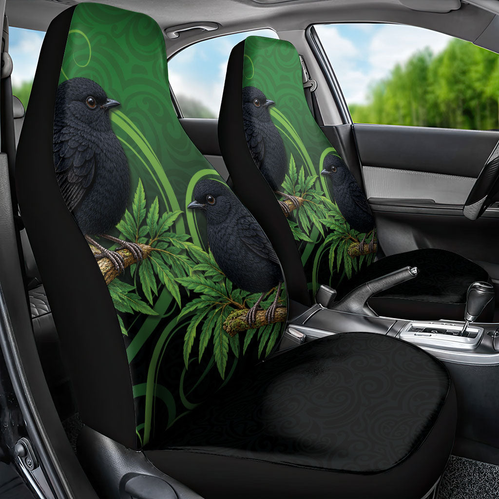New Zealand Black Robin Car Seat Cover Karure Maori Koru Art Tattoo