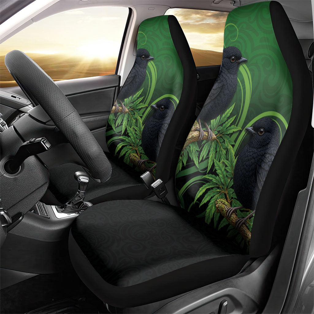 New Zealand Black Robin Car Seat Cover Karure Maori Koru Art Tattoo
