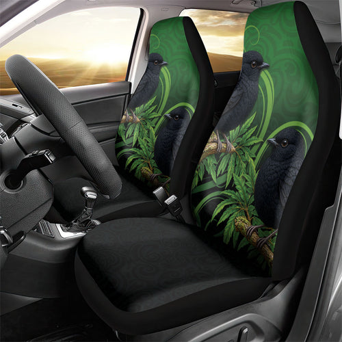 New Zealand Black Robin Car Seat Cover Karure Maori Koru Art Tattoo