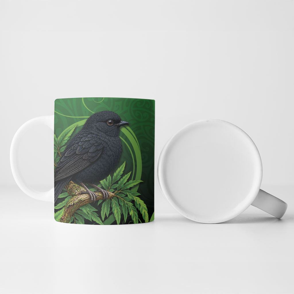 New Zealand Black Robin Ceramic Mug Karure Maori Koru Art Tattoo