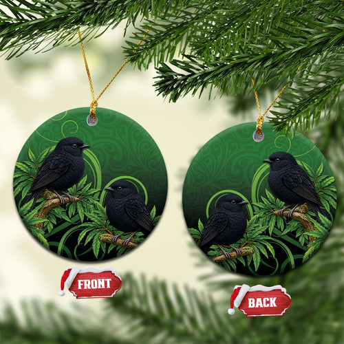 New Zealand Black Robin Ceramic Ornament Karure Maori Koru Art Tattoo