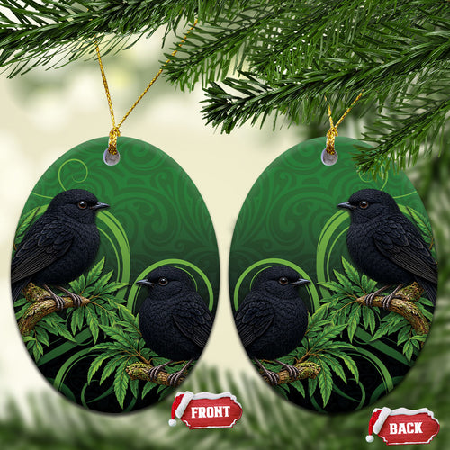 New Zealand Black Robin Ceramic Ornament Karure Maori Koru Art Tattoo