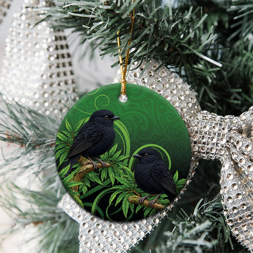 New Zealand Black Robin Ceramic Ornament Karure Maori Koru Art Tattoo