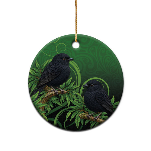 New Zealand Black Robin Ceramic Ornament Karure Maori Koru Art Tattoo