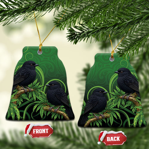New Zealand Black Robin Ceramic Ornament Karure Maori Koru Art Tattoo