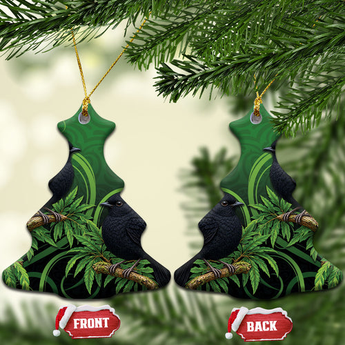 New Zealand Black Robin Ceramic Ornament Karure Maori Koru Art Tattoo