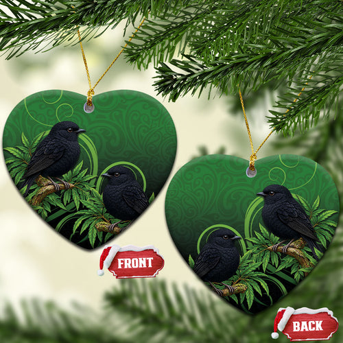 New Zealand Black Robin Ceramic Ornament Karure Maori Koru Art Tattoo