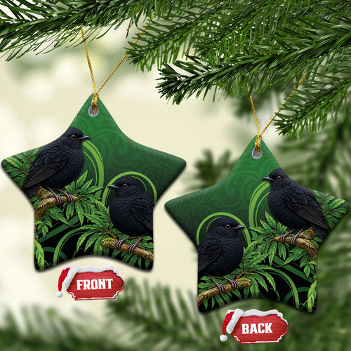 New Zealand Black Robin Ceramic Ornament Karure Maori Koru Art Tattoo