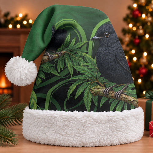 New Zealand Black Robin Christmas Santa Hat Karure Maori Koru Art Tattoo