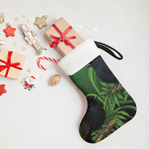 New Zealand Black Robin Christmas Stocking Karure Maori Koru Art Tattoo