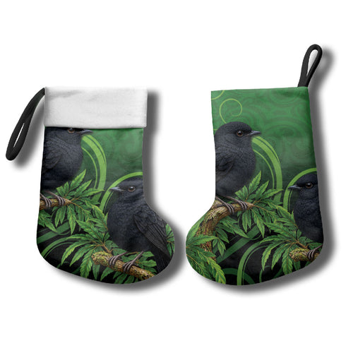 New Zealand Black Robin Christmas Stocking Karure Maori Koru Art Tattoo