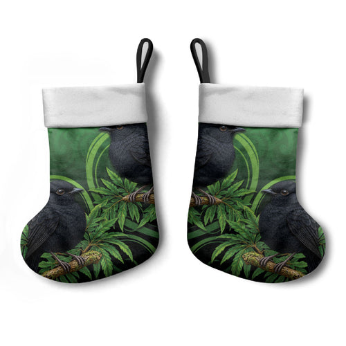 New Zealand Black Robin Christmas Stocking Karure Maori Koru Art Tattoo