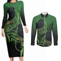 New Zealand Black Robin Couples Matching Long Sleeve Bodycon Dress and Long Sleeve Button Shirt Karure Maori Koru Art Tattoo