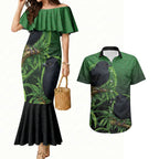 New Zealand Black Robin Couples Matching Mermaid Dress and Hawaiian Shirt Karure Maori Koru Art Tattoo